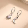 Korea Earrings Women Simple 18K Gold Plated Fashion Water Diamond Asymmetric Star Moon Versatile Earrings For Women Girls