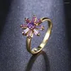 Cluster Ringe Mode Einfacher Stil Blühende Rose Gold Farbe Blumen Aussehen Zarte Ring Kubikzircon Für Frauen Braut Hochzeit Schmuck