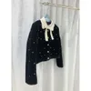 T-shirt en tricot pour femmes, Mm famille automne/hiver, manteau avec nœud en velours et diamant, mode polyvalente, chemise tricotée Slim, Cardigan court