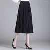 Saias vintage preto cintura alta plissada saia de comprimento médio para primavera feminina e outono estilo universitário conjunto a-line 5xl