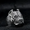 Men's Vintage Stainless Steel Ring Viking Pitbull Bulldog Gothic Pug Dog Head Totem Amulet Punk Animal Jewellery for Men Boys236R