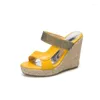 Sandals QPLYXCO 2024 Summer Woman's Espadrilles Shoes Weaved Platform Sole Yellow Open Toe Wedges Heels Slides Size 49 50