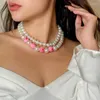 Kedjor Färgglada flerskiktade runda kvinnors halsband Överdriven bohemisk stilimitation Pearl Party Clavicle Chain för femme smycken