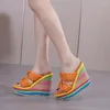 Klänningskor Rainbow Wedges Sandaler Kvinnor Bohemian Style Buckle Mix Colors Plus Size Outdoor Anti-Slip Beach Zapatos Plataforma Mujer