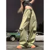 Kadın Kotları Kadın Yeşil Kargo Vintage Sokak Giyim Geniş Bacak Pantolon Bolca Yüksek Bel High Cast Düz Denim Pantolon Bayanlar Botlar Yaz