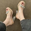 Dress Shoes Chunky Platform High Heels Sandals Women Summer 2024 Shiny Crystal Transparent Pvc Woman Clear Thick Heeled Party