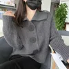 Women's Knits Women Vintage Solid Knitting Long Sleeve Turn Down Collar Cardigans 2024 Winter Fashion Oversized Casual Single Breasted