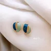 Stud Earrings Blue Green Geometric Women Italy Unique Oil Painting Style Alloy Metal Girls Ear Studs Arc Earing Jewelry