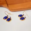 Dangle Earrings Sterling Silver S925 Oval Cold Style Vintage Temperamental Short Lapis Lazuli Anti