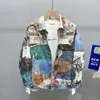 Herrenjacken Herren-Cordjacke im amerikanischen Retro-Ölgemälde bedruckte Oberteile lässige Langarm-Revers-Männerkleidung Kunststudentenmäntel