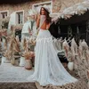 Sprookjesachtige Boheemse Kanten Trouwjurk 2024 O Hals Landelijke Stijl Boho Strand Bruidsjurk Sexy Ruglooze Mouwloze Bruidsjurken Elegant Civil Country Robe Mariage