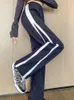 Calças femininas Zoki escritório senhora cintura alta listrado perna larga coreano casual sweatpants moda feminina solta todos os jogos calças retas