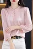 女性用Tシャツ23春/夏製品サテンレース木製耳の襟固体ボタンデザイン気質シャツ3/4スリーブトップ