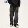 Jeans larghi con giunzione a ragno Pantaloni denim hip-hop Jeans cargo dritti casual larghi neri Jeans da uomo Y2k Drop 240102