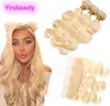 Malezyjskie nieprzetworzone ludzkie włosy 613 Blondynowe wiązki z frontalnymi 13x4 Wave do ucha do ucha 4 sztuki Virgin Hair Bundle z F6159176