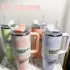 US Stock Quencher 40oz Tumbler Tie Dye Light Blue Pink Leopard Handle Lock Straw Beer Mug Water Bottle Powder Coating Outdoor Camping Cup 0102