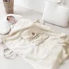 Coral Fleece Stroller Cover Embroidery Bear Bunny Winter Windproof Kids Blankets Infant Nap Warm Quilt Swaddle Wrap 240102