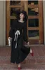 Work Dresses Modern Women Winter 2 Piece Dress Suit White Lantern Sleeve Pullover Sweater & Black Bandage Maxi Skirt Lady Medieval Outfits