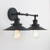 Lampada da parete Phansthy Lampadario industriale vintage a 2 luci per bagno nero opaco con paralume in metallo da 8,5 pollici