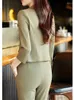 Women's Two Piece Pants Spring Women Fashion Elegant Blazer Pantsuit Vintage Chic Crop Jackets Pencil Pieces Set Female Outfits Clothes