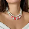 Kedjor Färgglada flerskiktade runda kvinnors halsband Överdriven bohemisk stilimitation Pearl Party Clavicle Chain för femme smycken