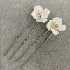 6PCS Białe ceramiczne kwiat Wedding Hair Pins Women Jewelry Akcesoria Ręcznie robione dekoracje głowy