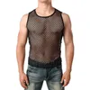 Camisetas para hombres Mens Sexy Crop Tops Ver a través de malla Fitness camiseta Discoteca Fishnet Muscle Net Tela Hollow Out Camiseta Chaleco Clubwear