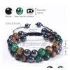 Chaîne 10 mm Bracelet en pierre d'oeil de tigre bleu double couche perlée tressée aimant hématite réglable pour hommes livraison directe bijoux Bracele Dhirq