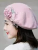 Berets 202411-2508378 Ins Chic Outono Lã Rosa Beleza Lace Beading Flor Lady Beret Cap Mulheres Lazer Pintor Chapéu