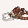 Bälten Western Pin Buckle Belt Studded Crystal Pu Leather Waist