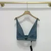 2024 Womens Designers T Shirts Underwear With Metal Triangle Badge Sexig Deep V Denim Sling Tube Tops