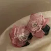 Brincos grandes de fio rosa flor para mulheres acessórios elegantes brincos de moda joias femininas