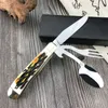 Multitools Antler Handle Tactical Folding Pocket Knife Outdoor Camping Hunting Facas EDC com colher garfo