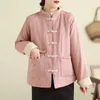 Damenjacken Retro-chinesischer Stil Jacquard-Jacke Frauen Schnalle Stehkragen Vielseitiger gesteppter warmer Mantel Elegante 2024 Frühlingsoberteile Z4332