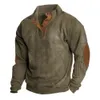 Męska z kapturem Corduroy Pullover Henley Shirt Casual Long Treved T-shirt