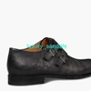 BERLUTI Men's Dress Shoes Leather Oxfords Shoes Berluti Patchwork Galet Patterned Leather Men's Business Buckle Shoes Monk Shoes Black Gray 055 HBGR