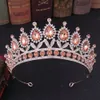 Mode Rose Gold Pfirsich Farbe Kristall Strass Hochzeit Haar Zubehör Königin Prinzessin Diadems Frauen Tiara Krone Kopf Schmuck 240102