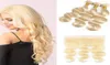 Cheveux vierges brésiliens 613 blonds 3 faisceaux avec fermeture frontale haut dentelle frontale et faisceaux tissage de cheveux ondulés et frontal7866200