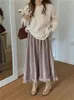 Jupes femmes automne jupe coréenne Vintage tempérament polyvalent taille haute mince dentelle rayure frange bord irrégulier conception a-ligne D5131