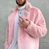 Men's Jackets Winter Clothing Luxury Pink Wool Jacket Premium Streetwear Lapel Solid Color Long Sleeve Loose Fleece Coat 2024
