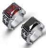 High Quality Fashion Hiphop Red / Black Big Rhinestone Stone Biker Mens Silver Stainless Steel Punk design Ring 7-12#4532681