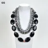 Colliers GuaiGuai Bijoux Naturel Gris Keshi Rond Perle Agates Noir Onyx Collier En Cristal Pour Les Femmes