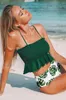 Traje de baño para mujer Bikini de talle alto verde ahumado y monstera