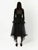 Skirts Black Asymmetrical Ruched Tulle Women Tiered Tutu Maxi Skirt Have Short Lining Modest Office Lady