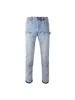 Men's Jeans Pockets Loose Cargo Men Streetwear Wide Leg Pants Motorcycle Stretch Blue Denim Trousers 2024