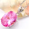 10Pcs Luckyshine Holiday Gift Oval Pink Kunzite Cubic Zirconia Gemstone Silver Pendants Necklaces for Wedding Party With Chain231A