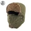 FS Winter Outdoor Keep Think Bomber Hats for Men Windproof Riding Hat Army Green Camuflage Kobiety Earflap Cap with Mask 2024240102