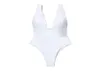 Costume da bagno intero da donna con perizoma bianco a V profondo6453475