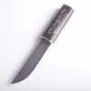 Camping Selffense Damascus Steel Prosty nóż przenośny zewnętrzny VG10 ręcznie robiony heban uchwyt dla wygodnego odczucia ręki