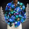 Men's Casual Shirts Year Atmosphere Lantern Pendant Printed Open Lapel Top Christmas Shirt
